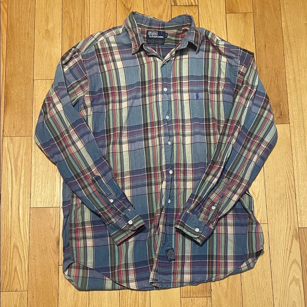 Polo by Ralph Lauren Blue, Green and Red Plaid Button-Down Shirt